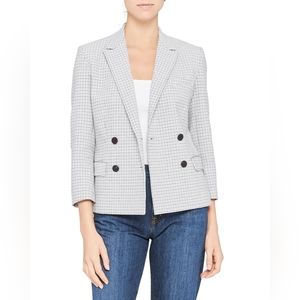 Theory - Shrunken Double-Breasted Blazer in Double-Face Grid Cotton Size 8